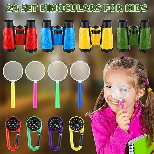 Wettarn 24 Pack Christmas Kid Mini Binocular Compass Magnifying Glass Set for 3-12 Years Boy Girl Toddler Gifts Small Compact Telescope Binocular for Bird Watching Outdoor Camping Hiking Exploring - Image 2