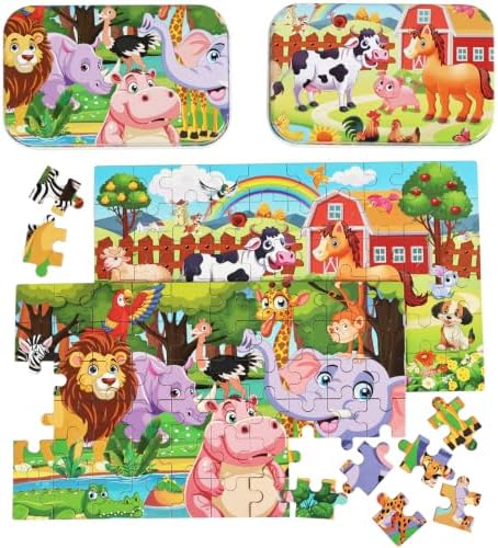 Puzzles for Kids Ages 4-8, 60 Piece Puzzles for Kids Ages 3-5 in a Metal Box Girls and Boys Learning Educational Jigsaw Puzzle Toys Gifts by Unknown