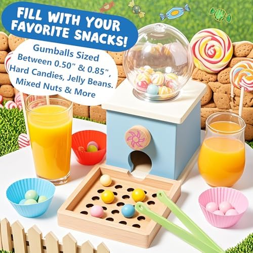 9.6" Wooden Gumball Machine For Kids Learning Color Sorting & Counting Toy - Image 4