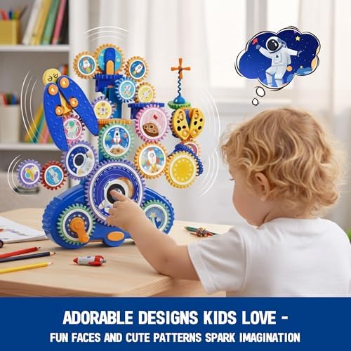 Motorized Spinning Gear Building Toys for Kids, Space Rocket STEM Construction Set, Educational Interlocking Building Blocks Puzzle | Gear Toys for Toddlers Ages 3-8 - Image 6