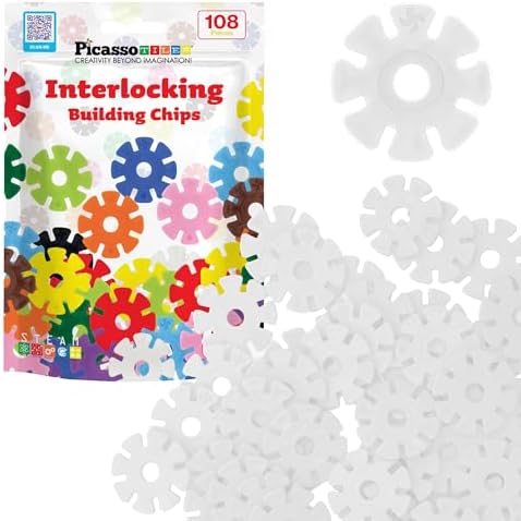PicassoTiles Building Chip Interlocking Disc Construction Blocks in White Color STEM Learning Early Education Toy Engineering Playset Child Brain Development for Toddlers Girls Boys Kids Age 3+ PTF108 by PicassoTiles