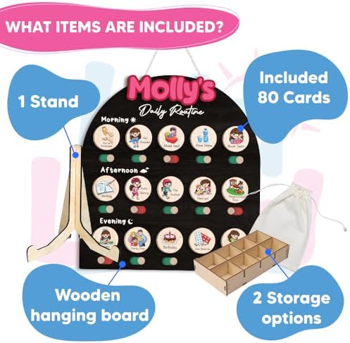 Personalized Wooden Chore Chart for Kids, Daily Routine Chart for Toddlers, Visual Schedule for Kids Age 3-5, Morning Bedtime Routine for Girls (08) - Image 2