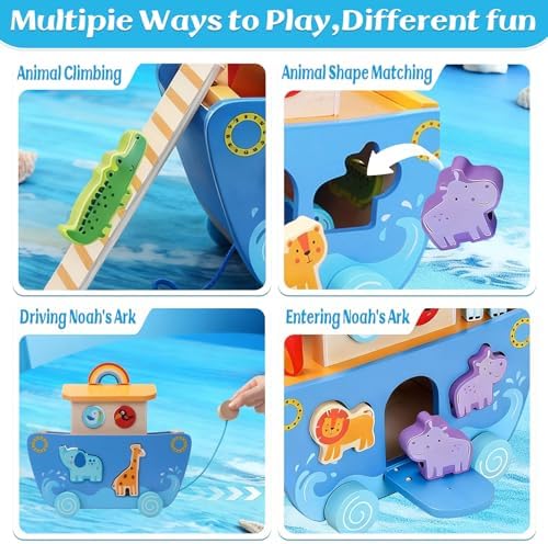 Wooden Noahs Ark Toy with Animal|Baby Baptism Gifts for Boys and Girl - Image 2