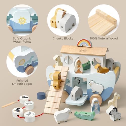 Joyreal Wooden Montessori Toys for 1 Year Old - Neutral Color Noah's Ark Toy and Hammering Pounding Toy - Christmas Birthday Gifts for 1-3 Year Old Toddler - Image 5