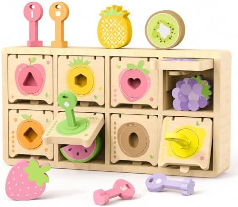 Montessori Toys for 2 Year Old|Wood Lock and Key Toddler Shape Sorter Toys by Teekdeer