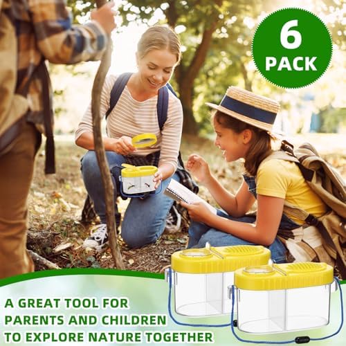 6 Pack Bug Catcher Kit for Kids Bulk Insect Habitat Viewer with Magnifying Glass Vents Portable Bug Collection Cage with Lanyard Nature Outdoor Explorer Set for Boys Girls Birthday Gift(Yellow) - Image 6