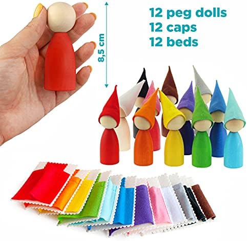 Ulanik Peg Dolls with Hats and Beds Montessori Toys for 1 Year Old - Image 2