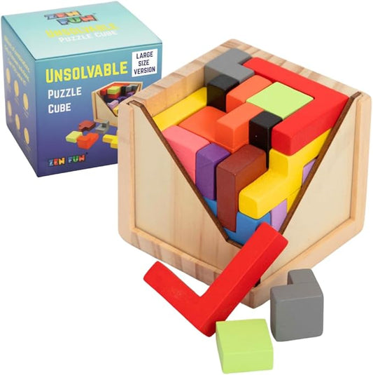 Zen Fun Unsolvable Puzzle Cube | Impossible Brain Teaser Puzzle & Memory Game for Adults - Hardest Block Puzzle in The World (Large Version) - 32 Pieces