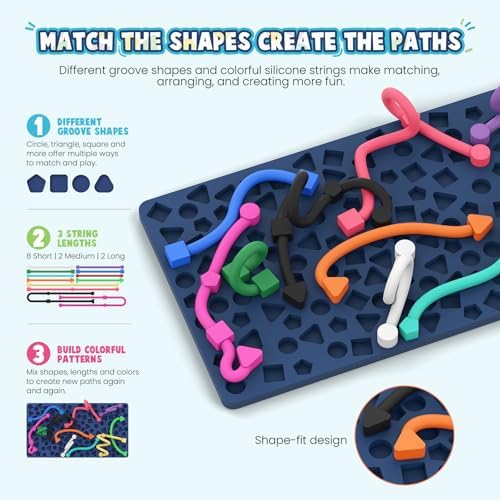 Sensory Activity Board: Ednzion Silicone Fidget Toy for Kids & Adults | Silent, No Mess, Calming for Anxiety, ADHD & Autism | Quiet Montessori Travel Toy with 12 Bendable Strings | Ages 3+ - Image 2