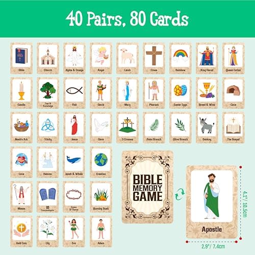 Hebayy Bible-Themed Matching Game, 80 PCS Bible Concentration Memory Cards for Christian 40 Pairs Biblical Character Cards Educational Toys for Kids, Adults - Image 3