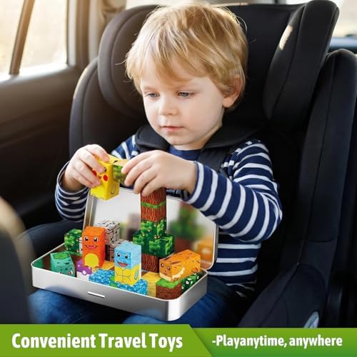 Mini Magnetic Blocks Pet Travel Toys, 35 PCS Magnetic Building Cubes with Metal Storage Case for Kids Ages 3-8, STEM Montessori Construction Toys for Toddlers, Airplane & Car Ride Essentials - Image 3