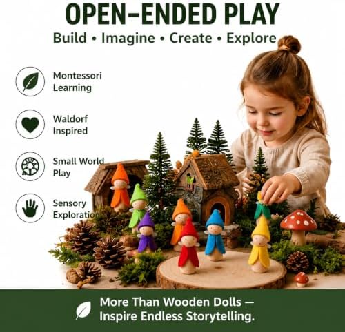6 PCS Wooden Dollhouse People, Wooden Peg Dolls - Image 2
