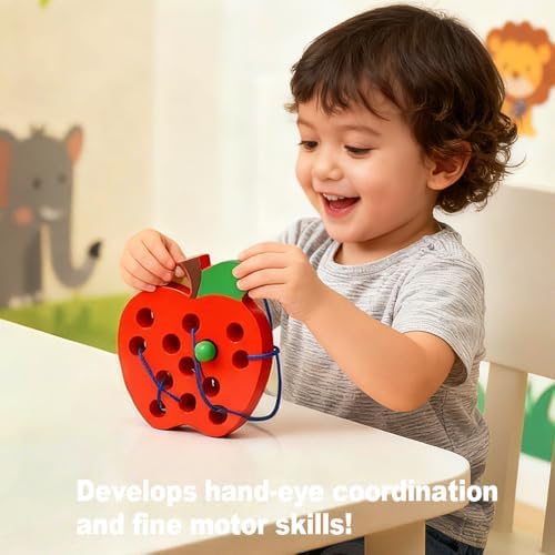Lacing Toys for Kids,Wooden Threading Apple Travel Toys,Montessori Education Sensory Learning Fine Motor Skills, Wooden Block Puzzle Gifts for 3 Year Old Kids Boys Girls - Image 5