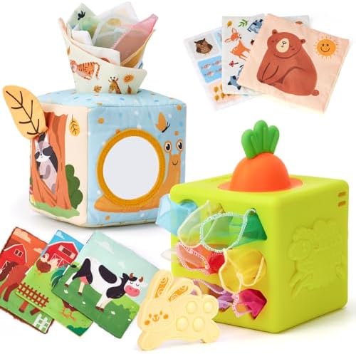 hahaland Baby Tissue Box Toy - Baby Toys 6-12 Months Montessori Toys with Scarves, Crinkle, Textures, Mirror - Gifts for Babies by hahaland