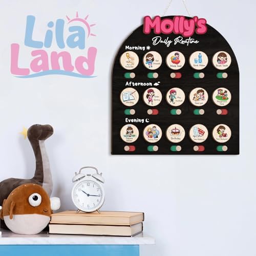 Personalized Wooden Chore Chart for Kids, Daily Routine Chart for Toddlers, Visual Schedule for Kids Age 3-5, Morning Bedtime Routine for Girls (08) - Image 3