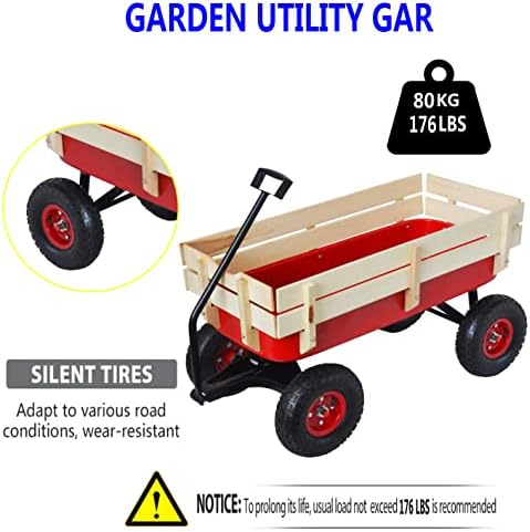 Heavy Duty Kid Wagons for Kids All Terrain Wagon Removable Wooden Wagons, Folding Wagons for Kids Gift, Christmas, Halloween, Back to School (Red) - Image 7