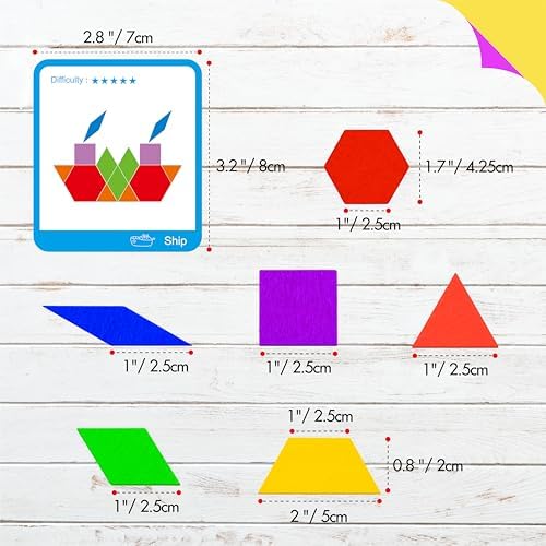 155 PCS Wooden Pattern Blocks Set, 24 Double-Sided Design Cards(48 Patterns) Geometric Shape Puzzle Fun Tangram Montessori Learning Toys for Kids Ages 4-8 (A Storage Bag & A Gift Box) - Image 2
