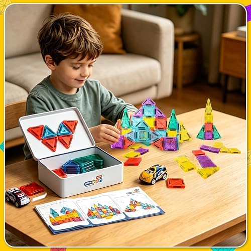Mini Magnetic Tiles for Kids 43PCS Magnet Tiles Building Travel Toys for Toddlers Magnetiles with Case & Cars STEM Magnets Construction Tile Toy Set Ages 3-6 Boys Girls - Image 5