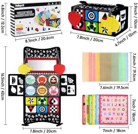 Dr.Rapeti 3in1 Tissue Box Toy, Tummy Time Mirror Toy, High Contrast Toy - Image 2
