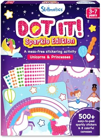 Skillmatics Dot It Sticker Art – Unicorns & Princesses Sparkle, Craft Kit by Skillmatics