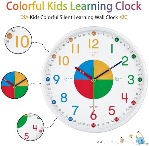 HZDHCLH Kids Wall Clock for Learning to Tell Time, 8 Inch Silent Non Ticking Analog Clock with Four Color Time Disc Battery Operated Educational Clock for Classroom, Bedroom, Homeschool(White) - Image 4