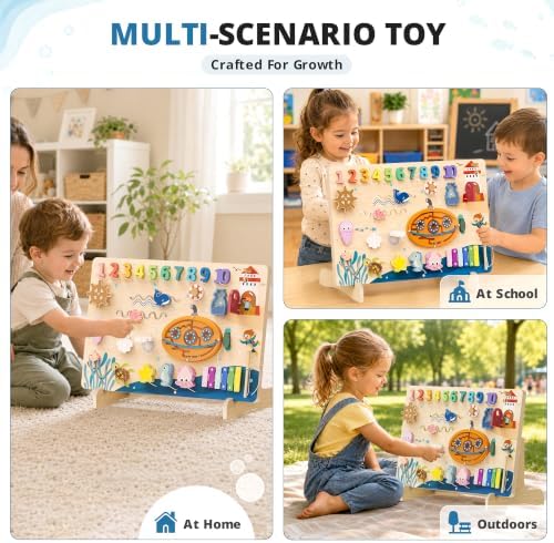 BlueWood Wooden Busy Board for 18+ Months, Activity Center for Toddlers - Image 6
