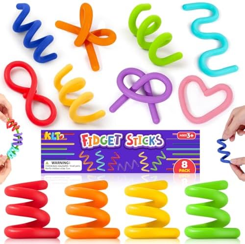 Sensory Toys Fidget Sticks for Kids: 8 Pack Creative Silicone Fidget Sticks - Quiet Desk Fidgets for Classroom Prizes - Fidget Toys for Autism ADHD Stress Relief - Calm Down Back to School Supplies by KLT