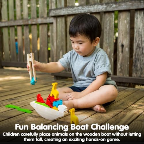 PlanToys® Balancing Boat Wooden Game for Kids Ages 3+ Montessori Fun Set - Image 5