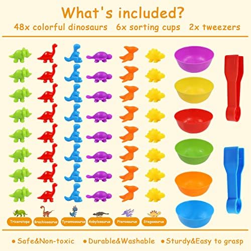 RAEQKS Counting Sorting Dinosaur Toys Montessori Sensory Matching Toy with Bowls Preschool Learning Activities Educational Stacking STEM Game Animals Gifts Sets for Kids Aged 3+ Years Old Boys Girls - Image 3