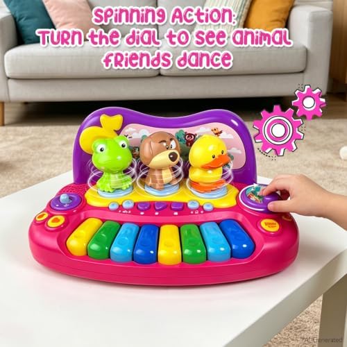 Sealive Toddler Piano Toy, Musical Keyboard with Spinning Animals, Record - Image 2