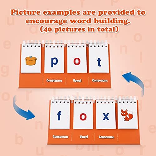 Aizweb CVC Word Builder,Phonics Games Flash Cards for Preschool Kindergarten Classroom,Montessori Special Education Reading Manipulative Spelling Toy for Learning Activity Teacher School Supplies - Image 2