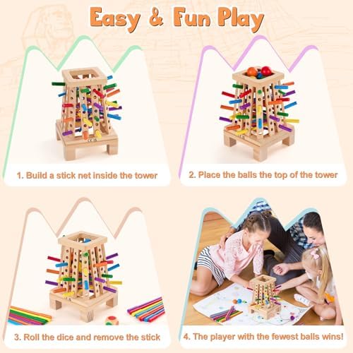 Montessori Board Game for Kids 4-6, Pyramid Wooden Sticks Dice Game - Image 5