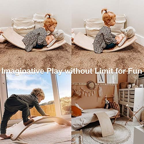 WOOD CITY Wobble Board, Wooden Balance Board Kids for Toddlers & Adults, Curvy Rocker Board for Yoga and Exercise Indoor & Outdoor, Open Ended Learning Toy Gift - Image 4