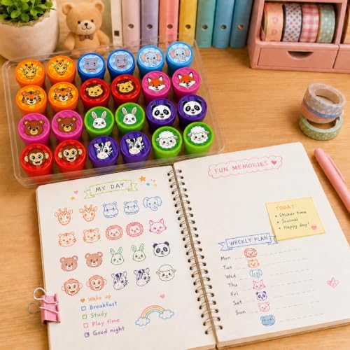 Cinrobiye 24 Pcs Animal Stampers for Kids, Pre-Inked Safari Zoo Party Favor Set, Animal Theme Birthday Party Supplies, Classroom Rewards, Goody Bags, Piñata Fillers - Image 5