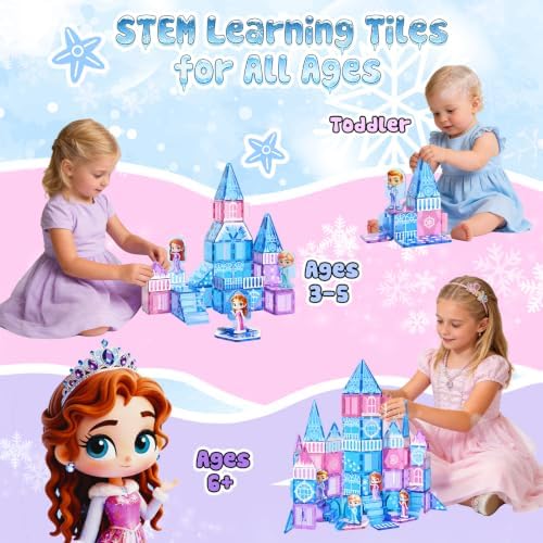 GobiDex 100PCS Magnetic Tiles Princess Castle Building Set with 4 Dolls - Image 5