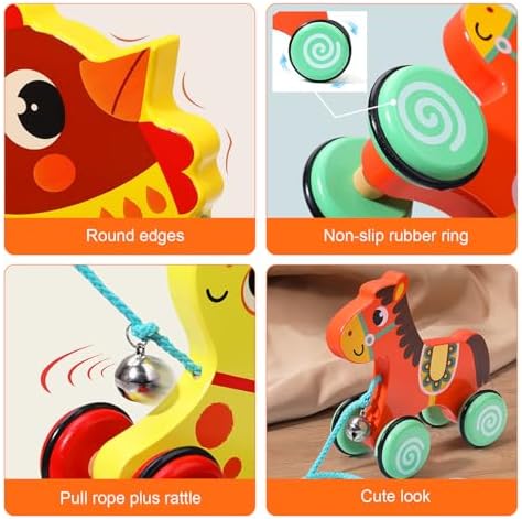 Pull Toy, Baby Pull Toy, Wooden with Bell & Non-Slip Wheel, Interactive Duck for 1-3 Year Olds, Develops Mobility, Balance & Hand Eye Coordination Skills, Yellow - Image 3