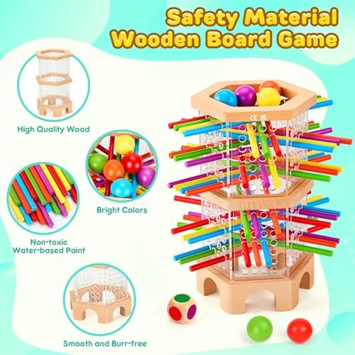 Montessori Wooden Board Game with 42 Sticks & Dice for Kids Ages 3-6 - Image 5