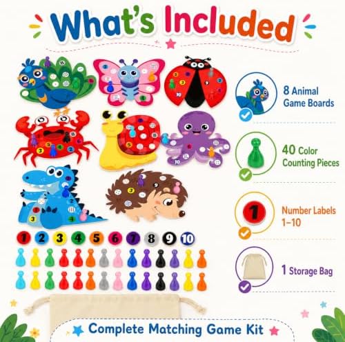 Cinrobiye Animal Counting Game for Kids, Number Matching Game 1-10 with Cute Animal Boards, Fun Educational Activity Games Set for Family Play, Party & Classroom Use - Image 2