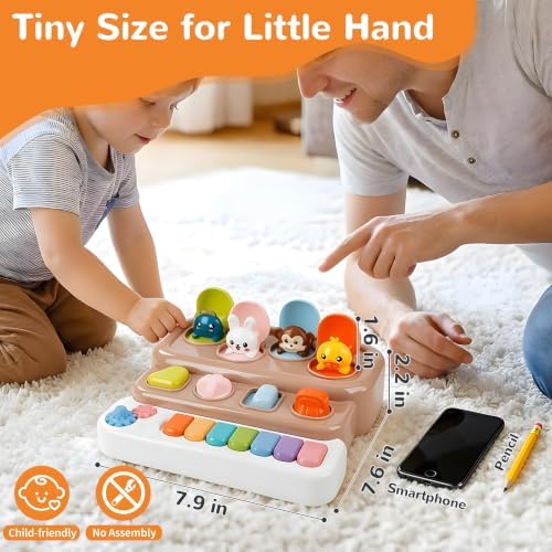 Mini Interactive Pop Up Animal Toy with Piano Keys, Music & Lights, Montessori Cause and Effect Toys for 3+ Year Old, STEM Fine Motor Skills Baby Toy for Infants 6-12 Months, Toddler Birthday Gift - Image 2