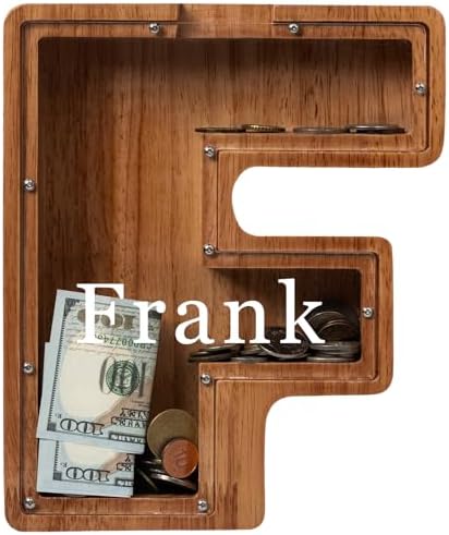Personalized 12" Extra Large Wooden Letter Piggy Bank for Kids Boys Girls, (Laser Engraved Name) Custom Initial Letter Shape Piggy Bank, Alphabet Coin Bank Grandchildren Birthday by Ladenk