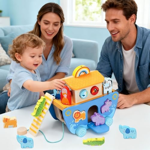 Wooden Noahs Ark Toy with Animal|Baby Baptism Gifts for Boys and Girl - Image 5
