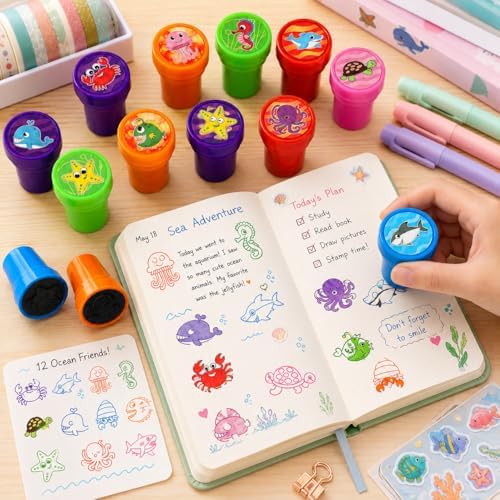 Cinrobiye 24 Pcs Ocean Animal Stampers Party Favor Set, Cute Sea Life Stamps for Kids Birthday Party, Classroom Rewards, Carnival Prizes, Goody Bag Fillers, Under the Sea Party Supplies - Image 4
