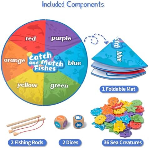 Montessori Toys for 3+,Wooden Magnetic Fishing Game Educational Shape & Color Sorting for Kid 3-5,Boy Girl Preschool Learning Motor Skill Matching Activity Toy for Age 3+ (Foldable mat) - Image 6