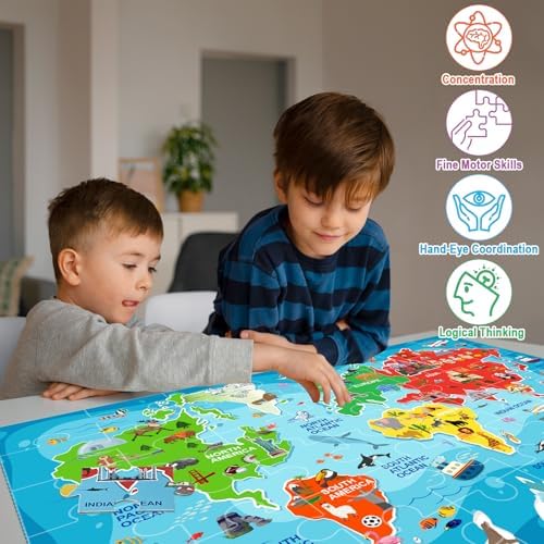 48 Pcs World Map Puzzle for Kids, Floor Puzzles for Kids Ages 4-8 - Image 4
