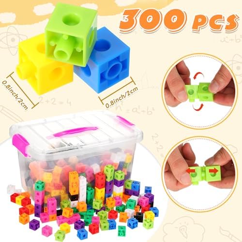 Jenaai 300 Pcs Linking Cubes with Storage Box, Colorful 2cm Math Counting Blocks, Stem Classroom Manipulatives, Back to School Gifts for Preschool Homeschool Teacher Kids(Pink) - Image 2