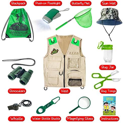 ESSENSON Outdoor Explorer Kit & Bug Catcher Kit with Vest, Binoculars, Magnifying Glass, Butterfly Net, Hat and Backpack Camping Adventure Toy Birthday Gift for Boys & Girls Age 3-12 Year Old - Image 3