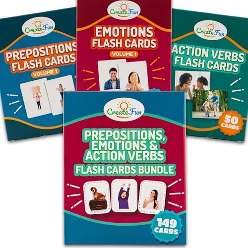 CreateFun 149 Prepositions, Emotions & Verbs Speech Therapy Flash Cards Set - Image 6