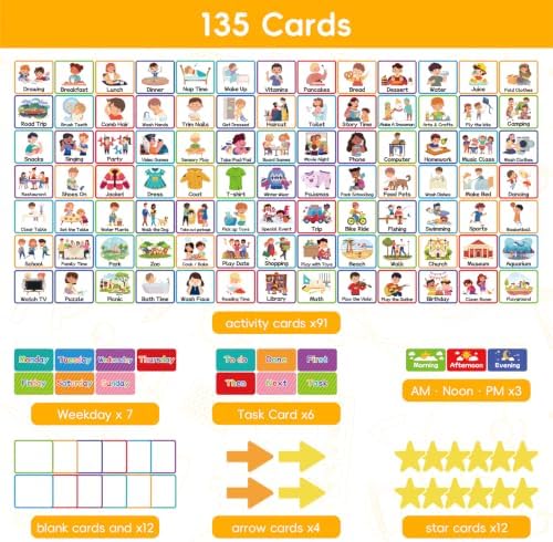 Visual Schedule for Kids with Autism Chore Reward Chart, Bedtime Routine Chart for Toddlers, Double Side Weekly Planner Board with 135 Cards for Home School Planner, Autism Learning Materials - Image 3