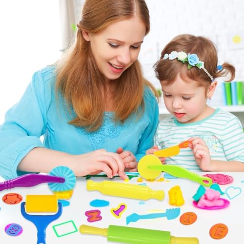 LCY WEDSHI Dough Tool Set, 56 Pcs Dough Tools Sets for Kids Ages 4-8, Dough Accessories Includes Alphabet Numbers Shapes, Cutters Roller, Rolling Pins, Safety Scissors, Plastic Knife - Image 6