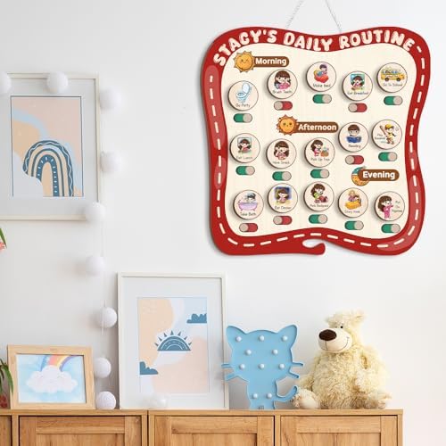 TinyKidz Large Daily Routine for Toddlers, Kids Reward Chart, Daily Responsibility Chart for Boys Girls, Wooden Routine Chart for Kids (12) - Image 6